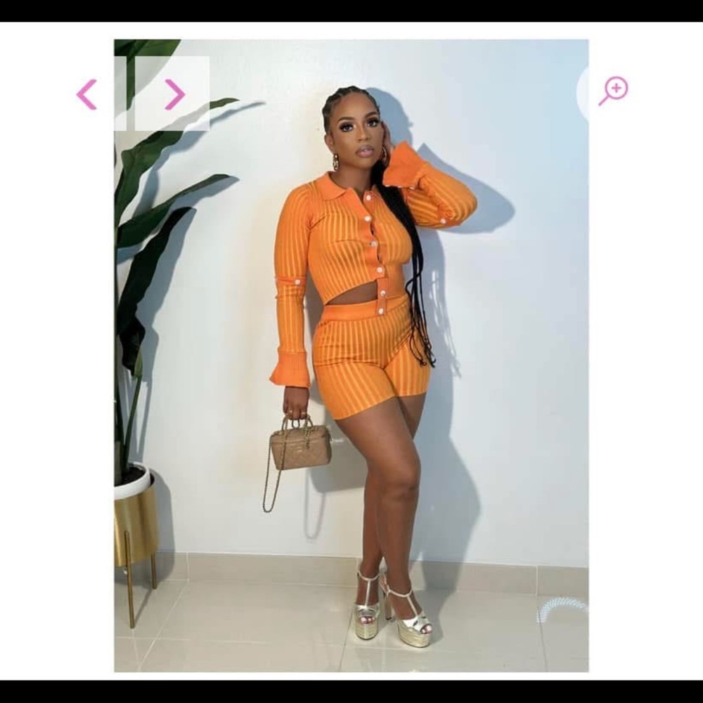 Orange Ribbed Two-Piece Set